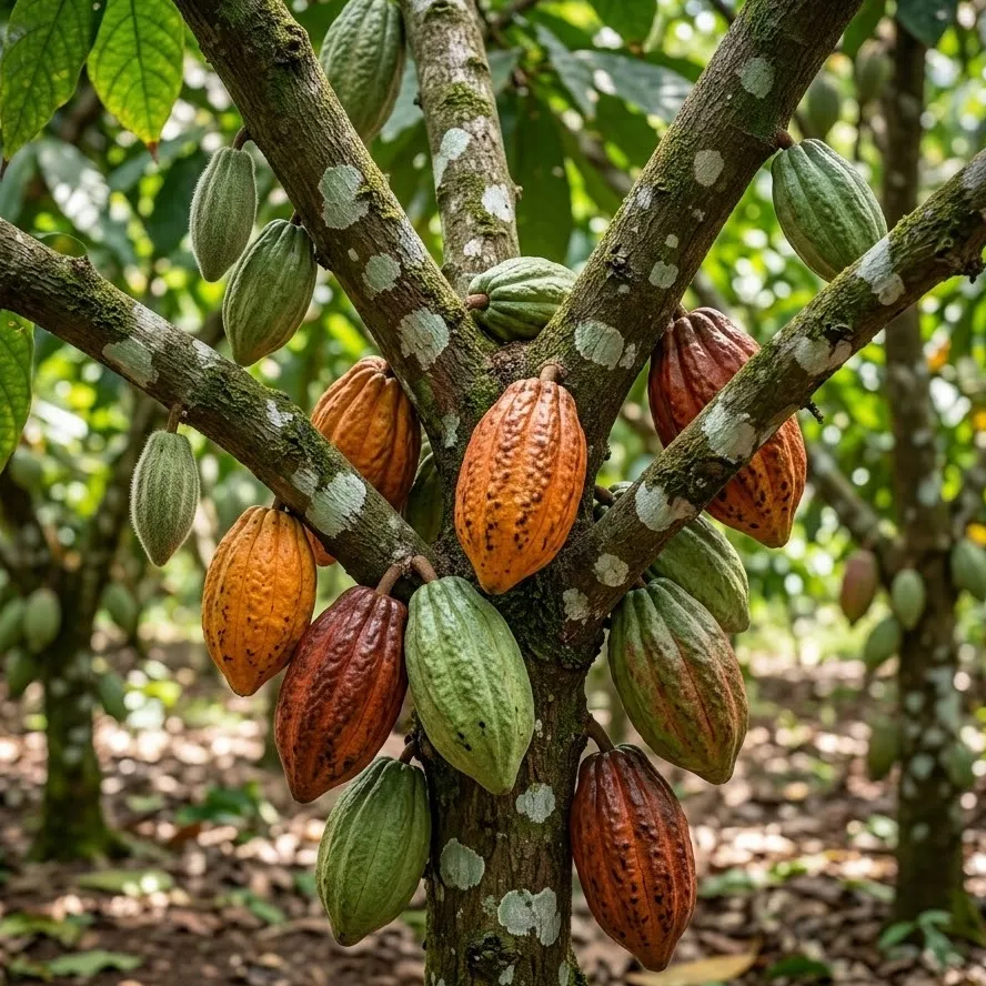 cacao pods on plantation trees