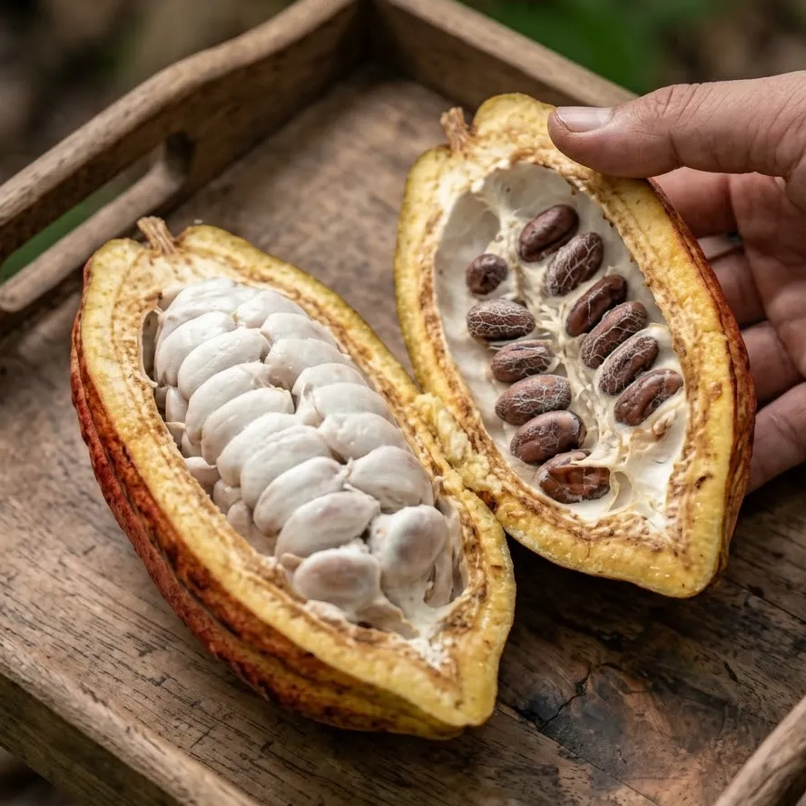 freshly harvested cacao fruit
